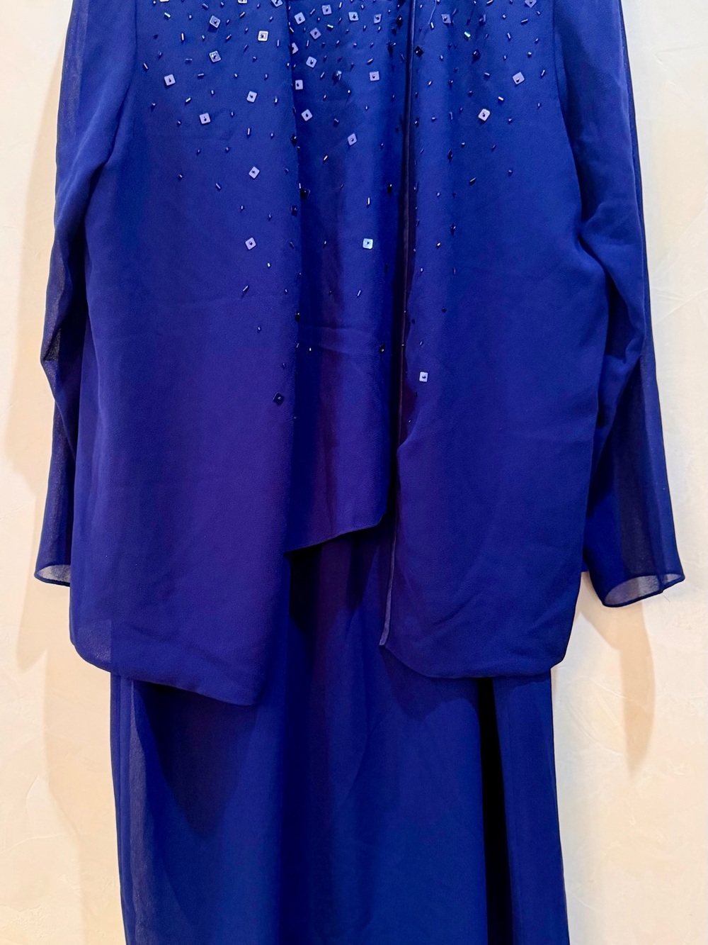 R&M Richards by Karen Kwong Blue Chiffon Sequin Dress & Jacket – Size 16